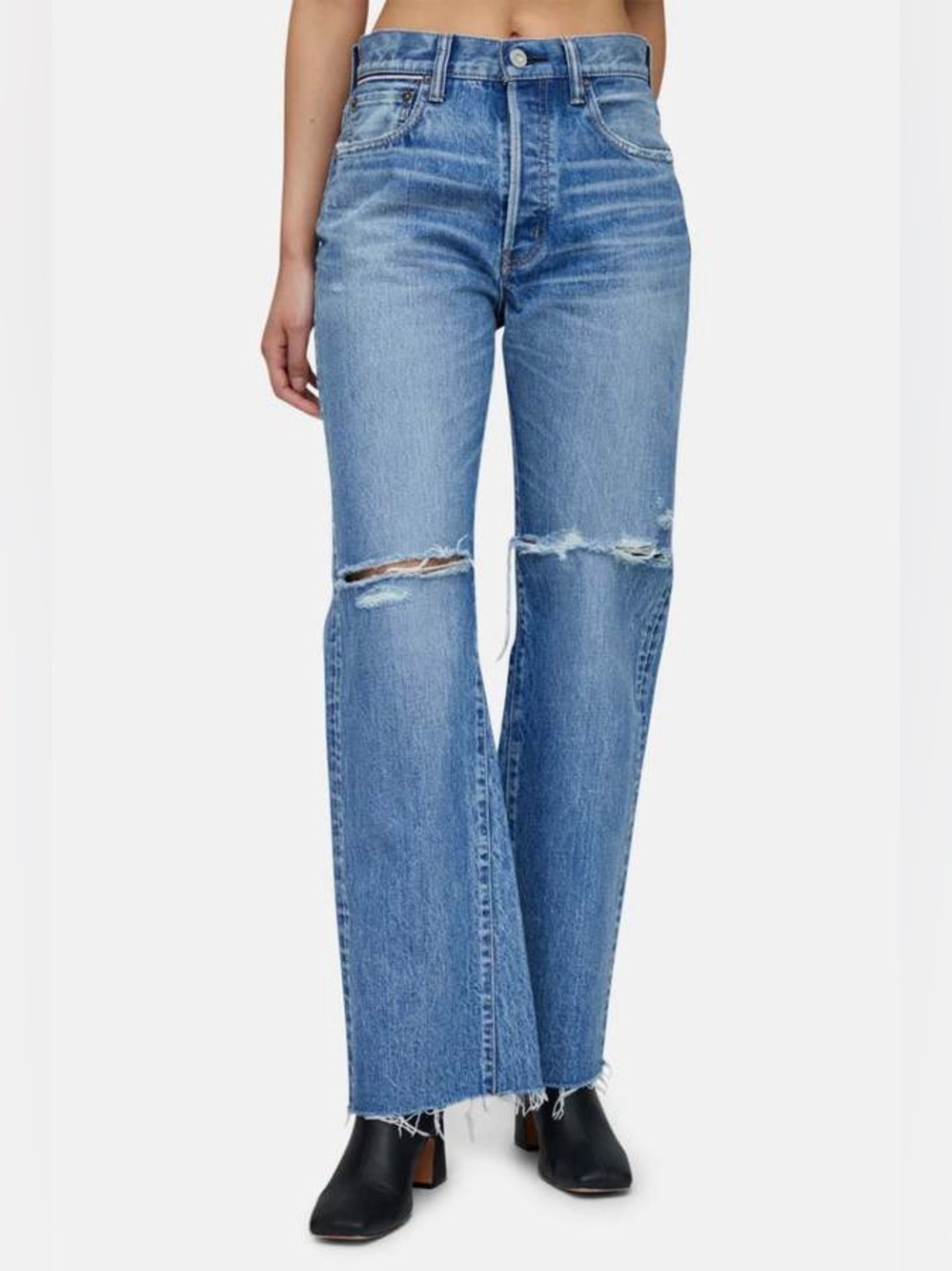 MOUSSY Vintage Clifton Remake Flare Distressed Jeans Blue Size 27